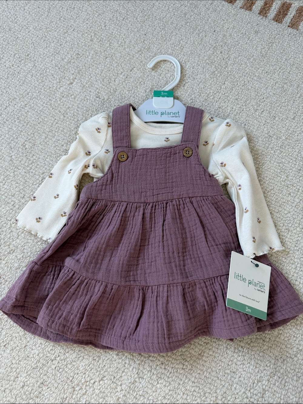 Mauve Tiered Pinafore Dress with Cream Floral Top
